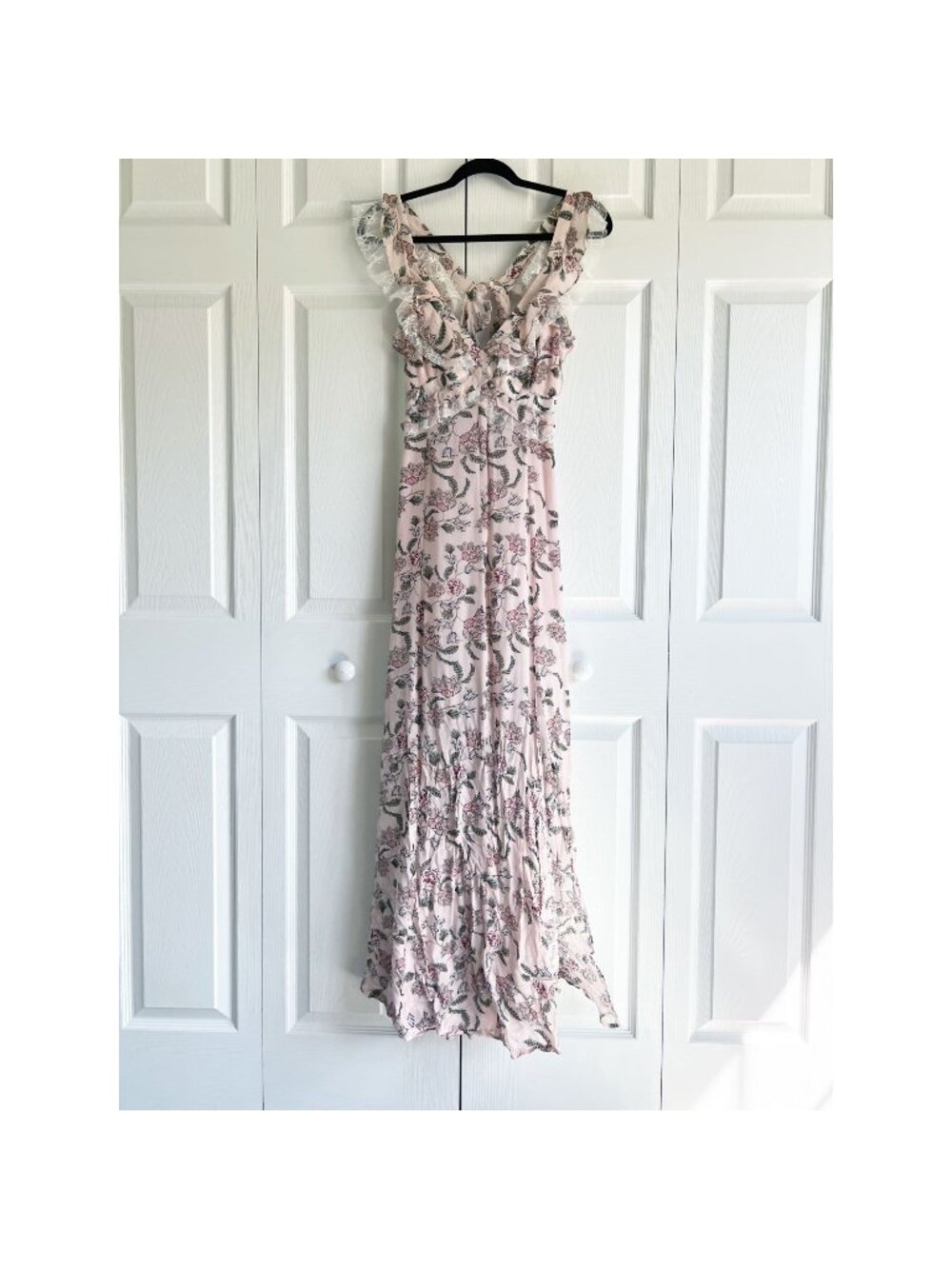For Love & Lemons Bee Balm Floral Lace Trim Maxi Dress Women's Size Medium M